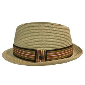 Jaxon Fedora Hat Mens 2XL Tan Toyo Straw Striped Band Trilby Summer Sun Hat